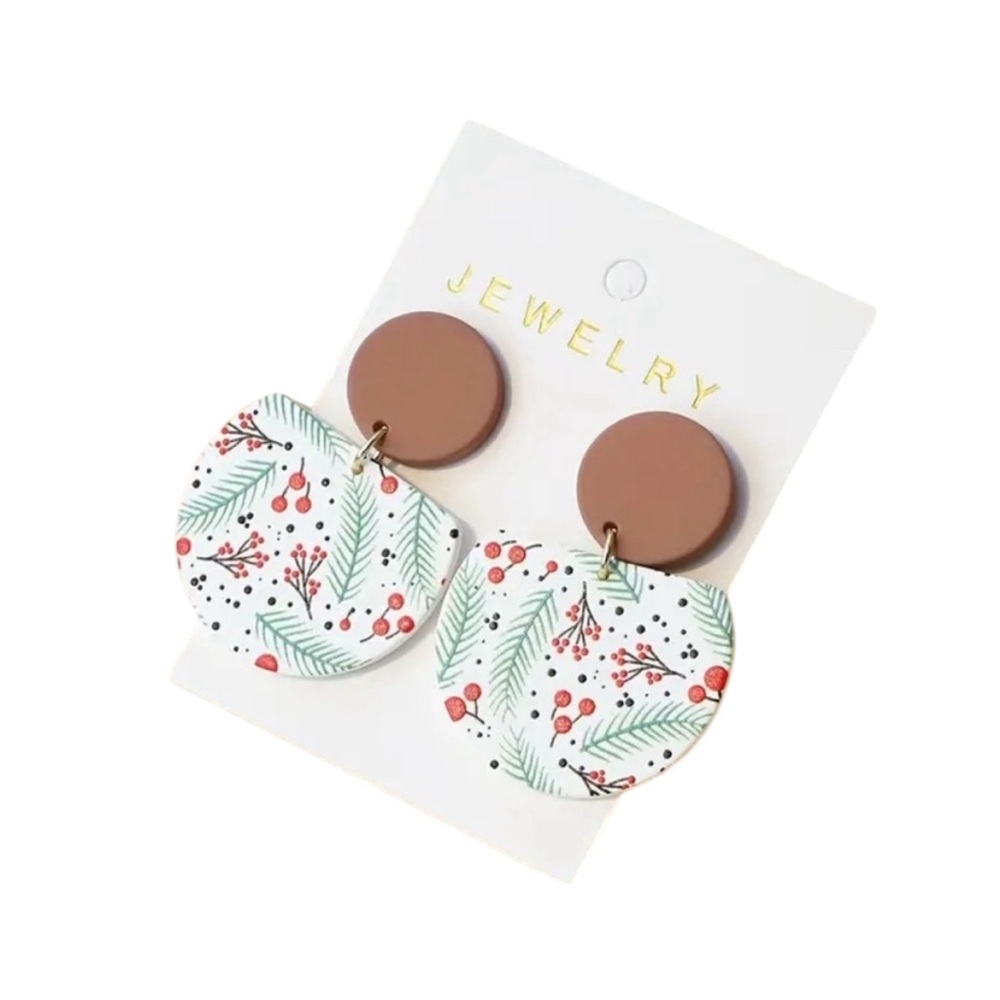 Holly Berries & Pine Dangle Earrings